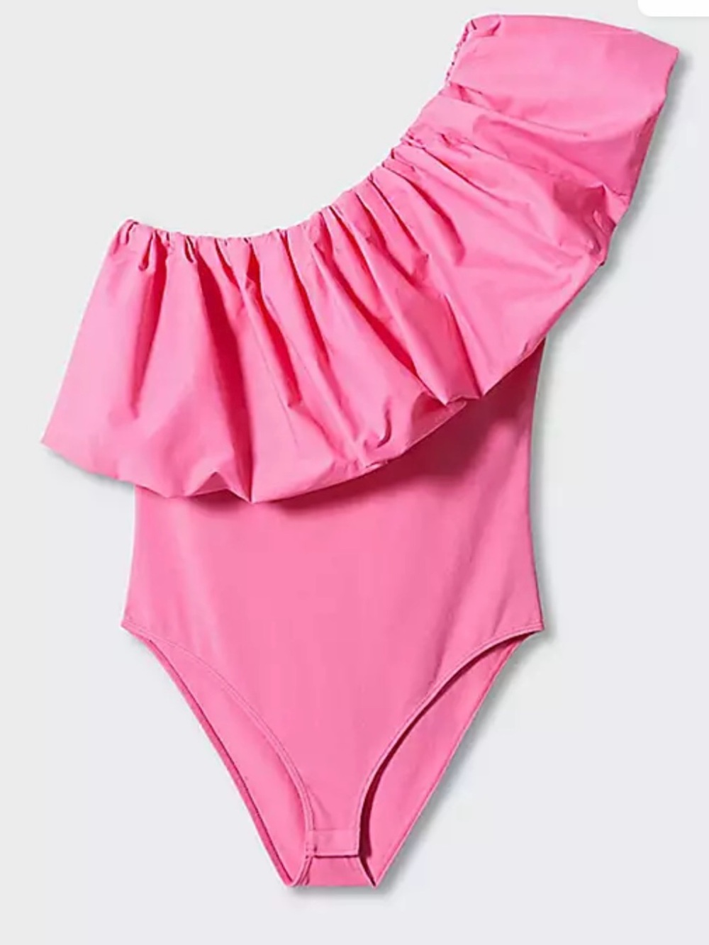 Mango One-Shoulder Pink Ruffle Bodysuit